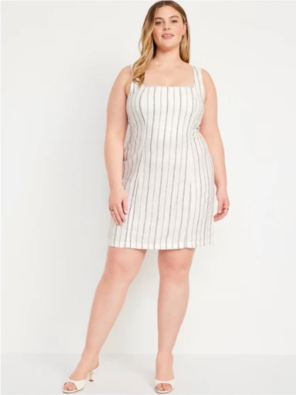 Old Navy Linen Blend Striped Mini Dress L Sleeveless Summer‎ Casual